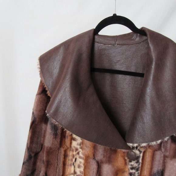 VINTAGE Glamorous 90s Plush Faux Fur Coat Mixed Animal Print Chi By Falchi Brand - Picture 4 of 13